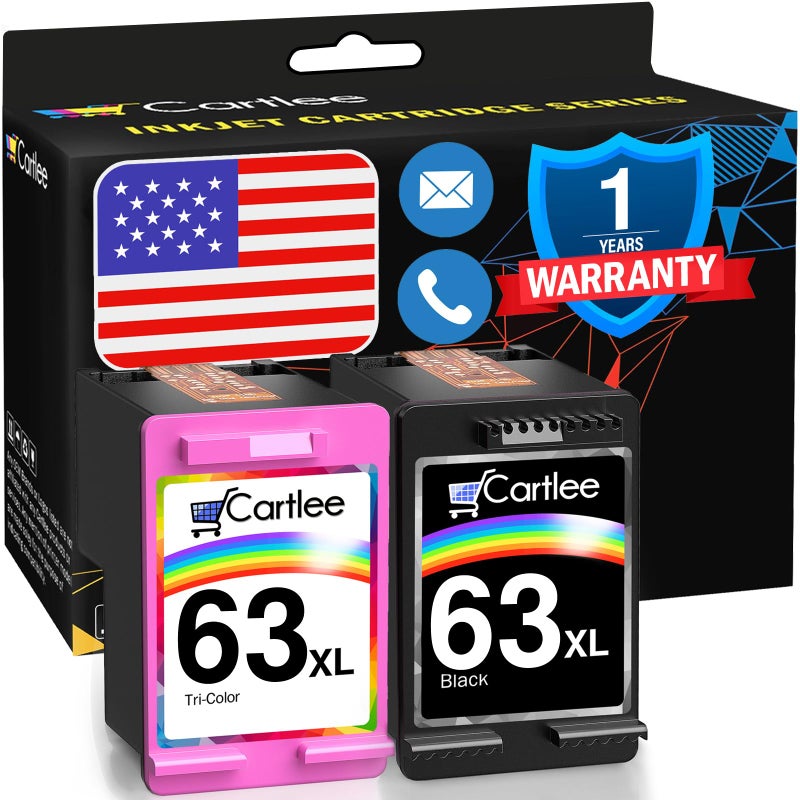 Cartlee Remanufactured Ink Cartridge Replacement for HP 63xl Ink Cartridges Black and Color Combo Pack for HP 63 Cartridges for hp Envy 4520 Printer for hp 63 XL 2pk - Image 1